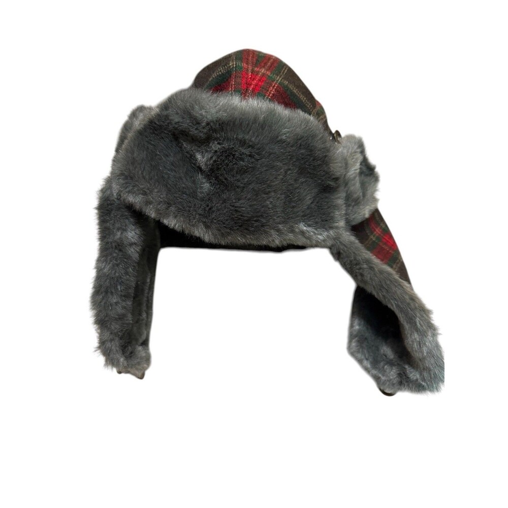 Broner Plaid Trapper Hat Faux Fur Ear Flap Wool Blend OSFM